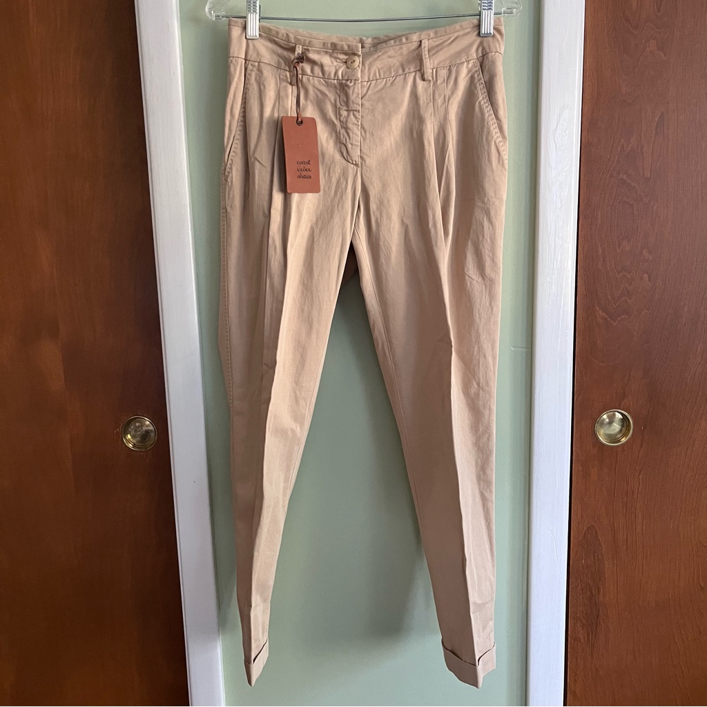 Coast Weber & Ahaus Women’s 6 30x27 Slim Tapered Pleated Cotton-Linen Tan Chinos